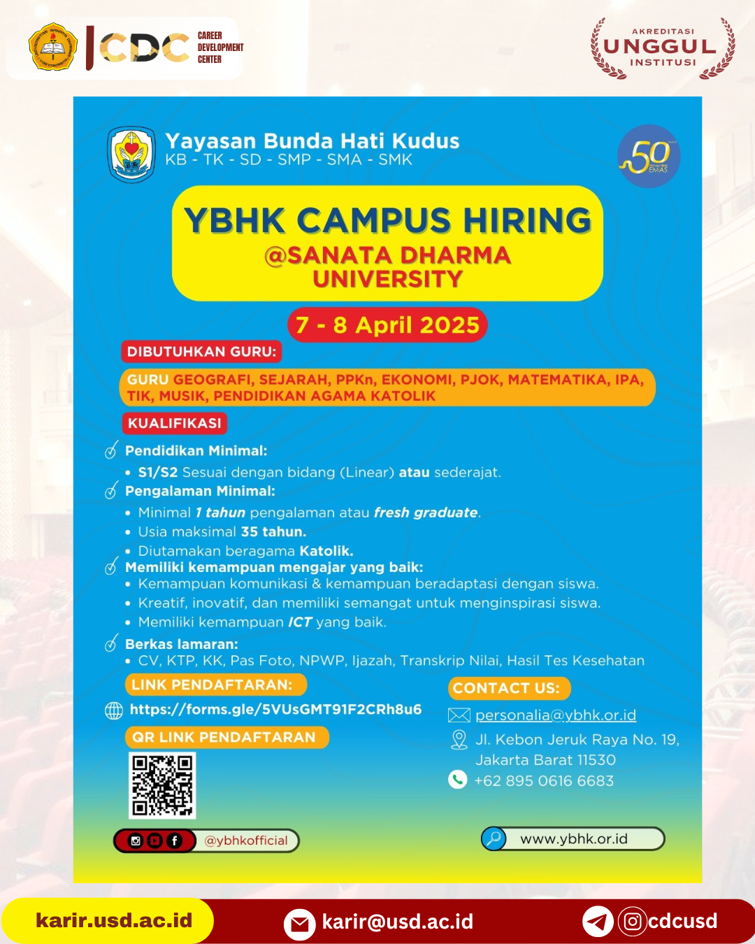 CAMPUS HIRING YAYASAN BUNDA HATI KUDUS  :: Pusat Karir