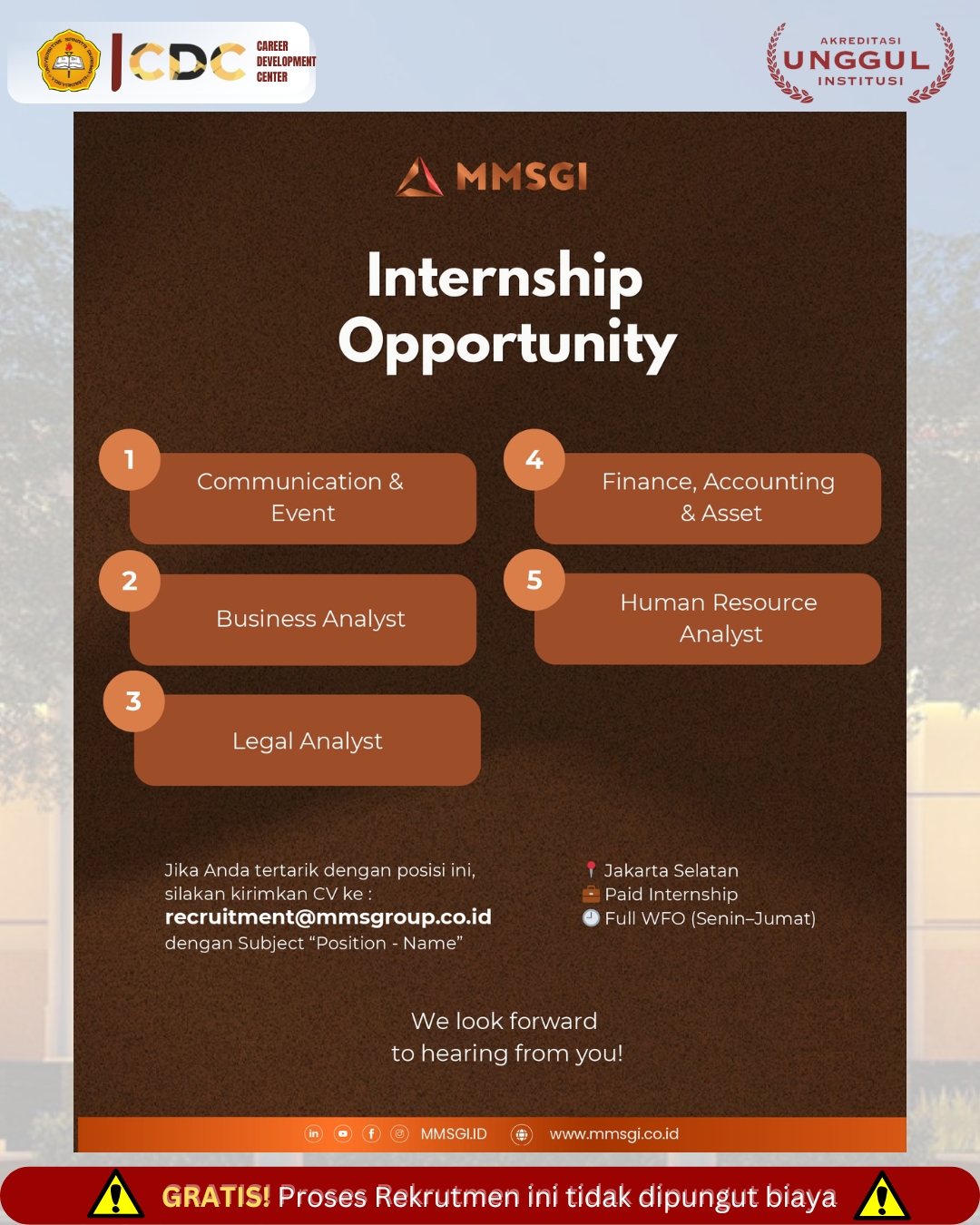 "📢 INTERNSHIP OPPORTUNITY – MMSGI 📢 :: Pusat Karir